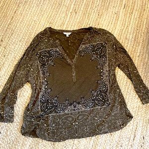 Olive 3/4 Sleeve Paisley Top